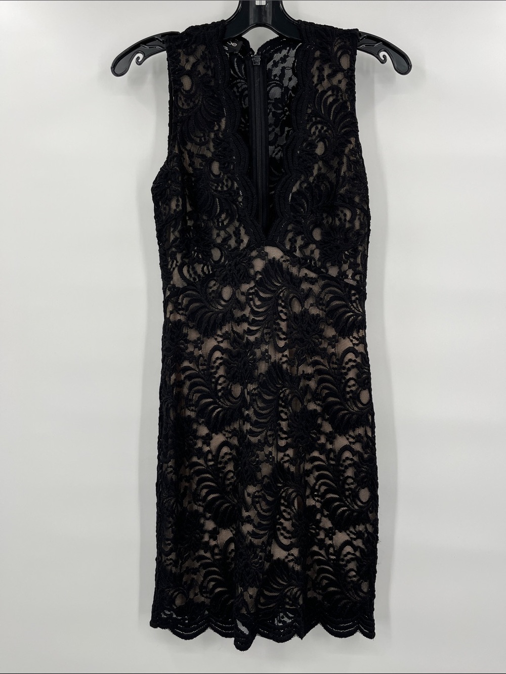 bebe Black Lace Deep V-Neck Mini Dress with Nude Underlay Size Small